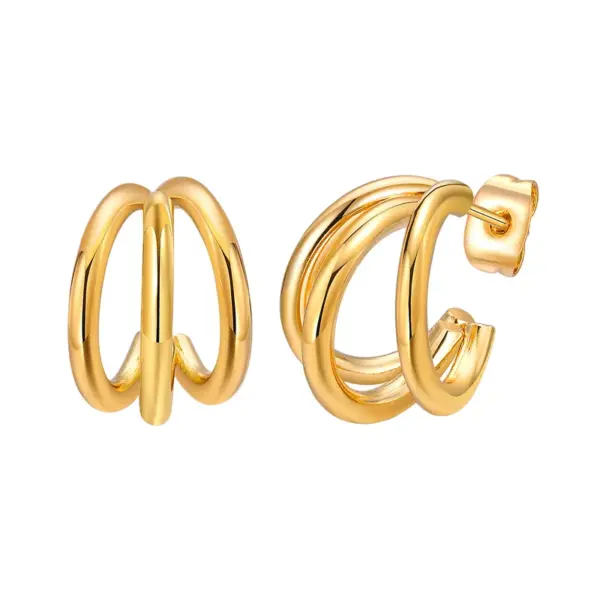Wholesale 1 Pair IG Style C Shape Solid Color 201 Stainless Steel 18K Gold Plated Ear Studs