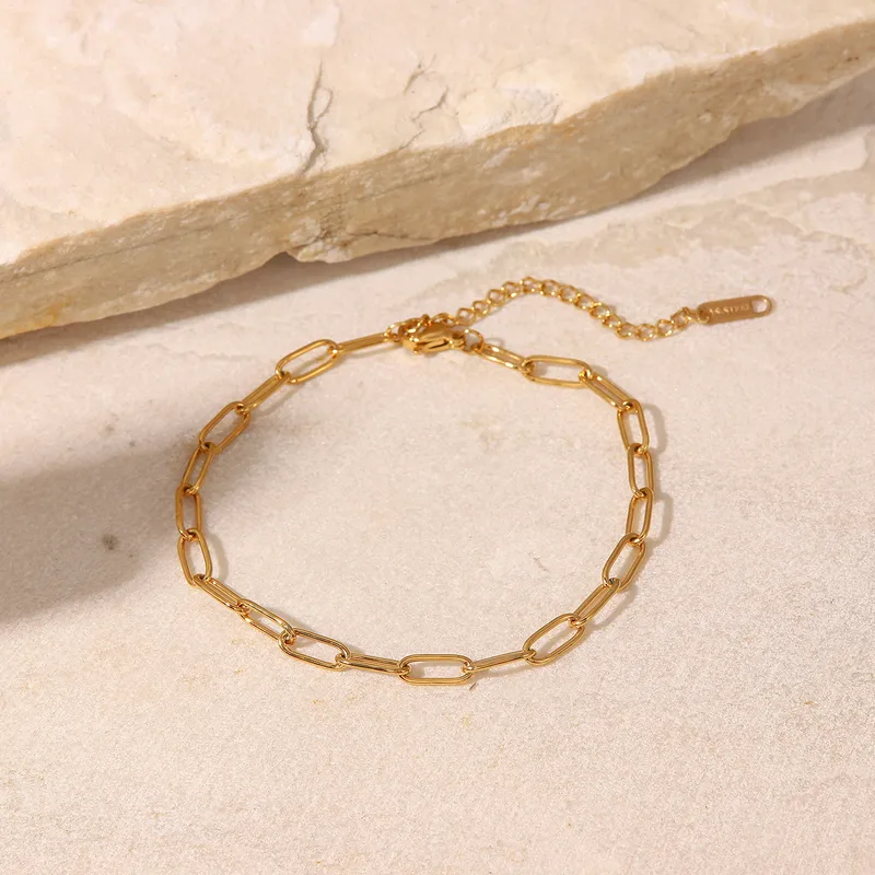 Wholesale Simple Style Geometric 304 Stainless Steel Waterproof Non Tarnish PVD Coated Real Gold Plated Women'S Anklet