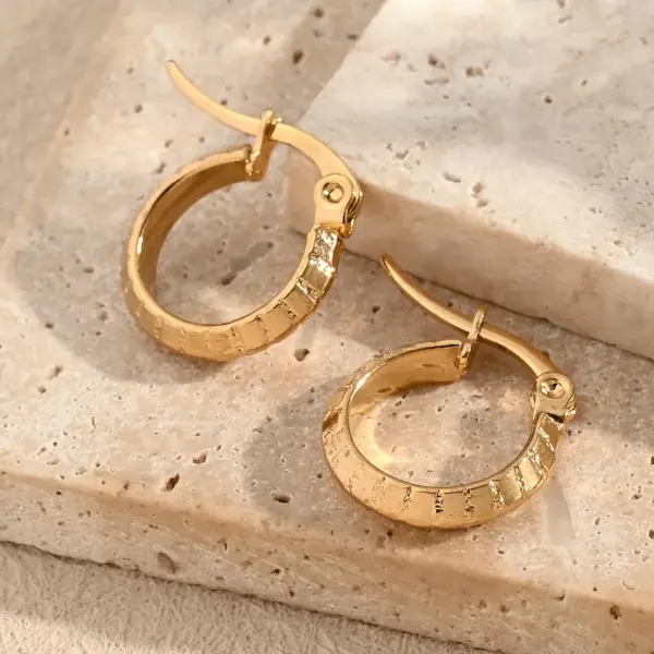 Wholesale Popular DIY Jewelry 201 Stainless Steel Water Plating Pattern Hoop Earrings Round Design Polished Finish