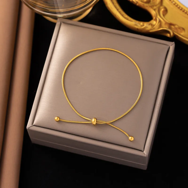 Wholesale PVD Coated Real Gold Plated 18K Gold Solid Color 304 Stainless Steel Simple Style Waterproof Non Tarnish Bracelets Anklet Necklace