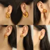 Wholesale Ion Plating (IP) Real Gold Plated 18K Gold C Shape Round 304 Stainless Steel Casual Retro IG Style Waterproof Non Tarnish Ear Studs