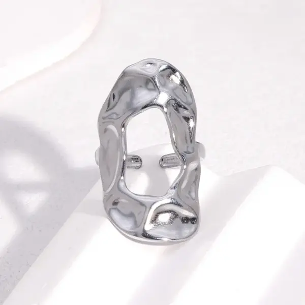 Wholesale 18K Gold Plated 304 Stainless Steel Vacuum Electroplating (In-Furnace) Open Ring Irregular Wide Version Titanium Steel Jewelry Non-Fading Simple Style For Women