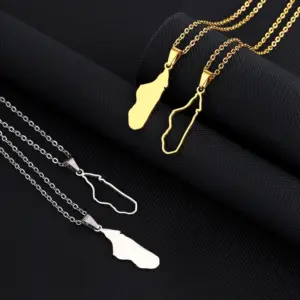 Wholesale Water Plating 18K Gold Plated Map Stainless Steel Ethnic Style Simple Style 304 Stainless Steel Pendant Necklace Long Necklace
