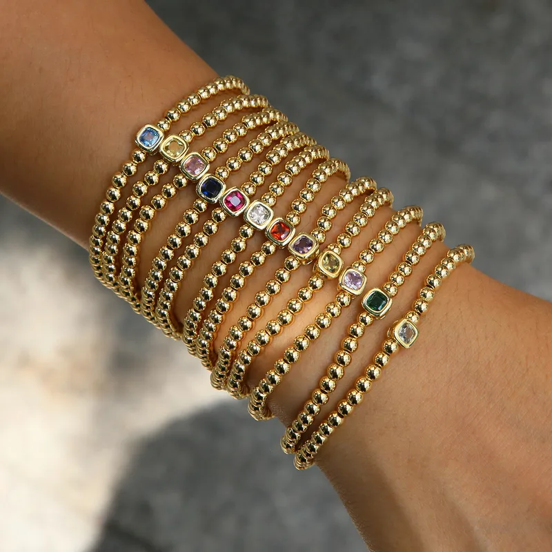 Wholesale Jewelry Elegant Lady Geometric Copper Birthstone Plating Beaded Chain Bracelets