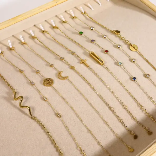 PVD Coated Real Gold Plated 18K Gold Round 304 Stainless Steel Simple Style Waterproof Non Tarnish 304 Stainless Steel Bracelets