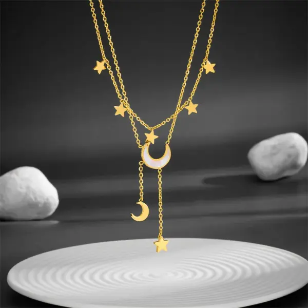 PVD Coated Real Gold Plated 18K Gold Star Moon Butterfly Titanium Steel Sweet Simple Style Waterproof Non Tarnish Titanium Steel Layered Necklaces