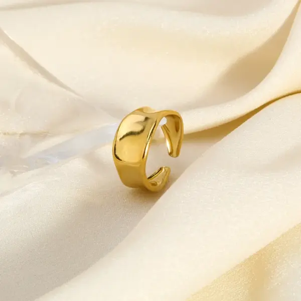 Wholesale PVD Coated Real Gold Plated 18K Gold Solid Color 304 Stainless Steel Streetwear Waterproof Non Tarnish Open Rings