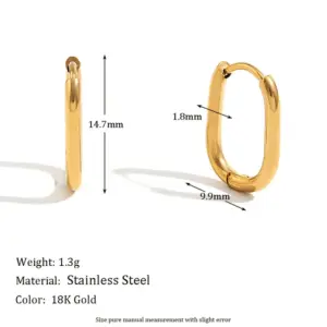 Basic All-Matching Handmade U-Shaped Earrings 1.8*15-Gold