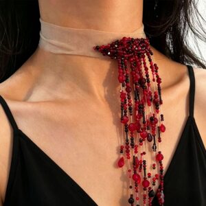 Red blood drop pearl tassel necklace-x6582
