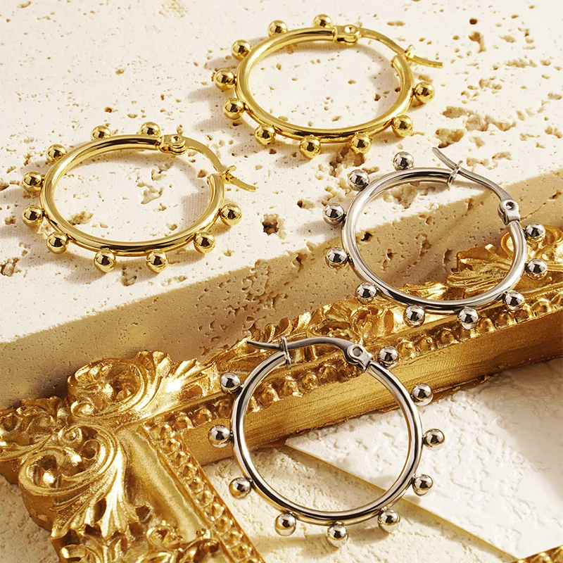 Wholesale PVD Coated Real Gold Plated 18K Gold Geometric 304 Stainless Steel Simple Style Waterproof Non Tarnish Hoop Earrings