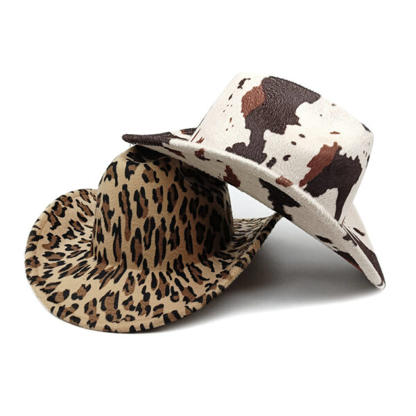 Wholesale Leopard print new European and American style western cowboy hat dairy cow print sunscreen sunshade hat vintage hat mountaineer hat