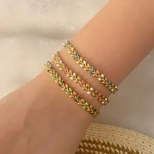 Ion Plating (IP) 18K Gold Real Gold Plated Grain 304 Stainless Steel Casual Commute Waterproof Non Tarnish 304 Stainless Steel Bracelets