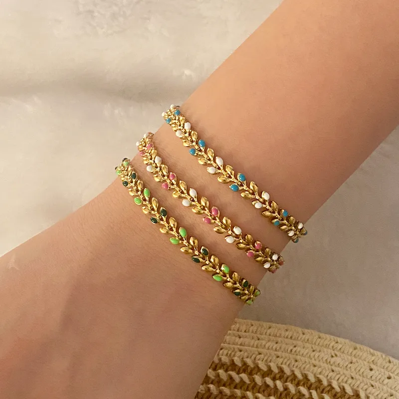 Ion Plating (IP) 18K Gold Real Gold Plated Grain 304 Stainless Steel Casual Commute Waterproof Non Tarnish 304 Stainless Steel Bracelets