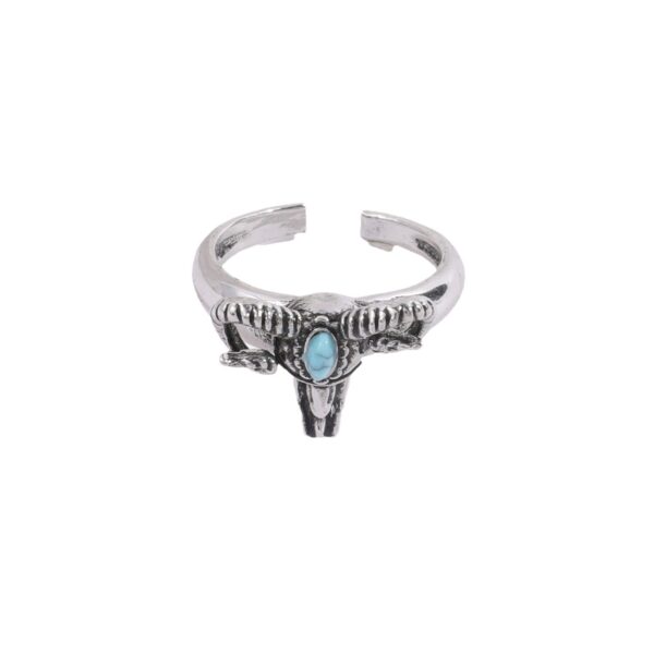 Wholesale Zhongyi jewelry cross-border personality Western style blue turquoise alloy sheep head ring for men