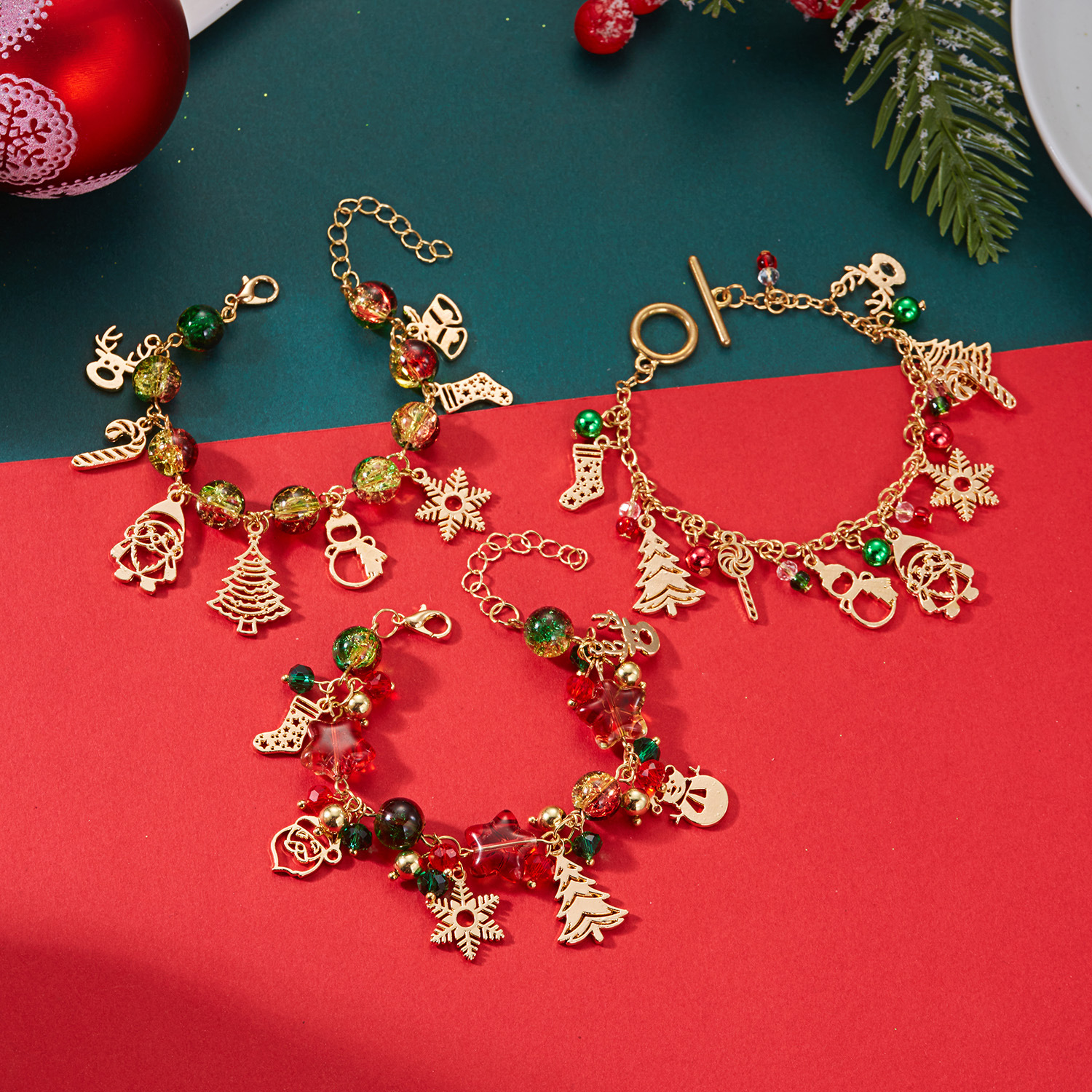 Wholesale Christmas tree, old man, snowflake pendant, crackle crystal bracelet