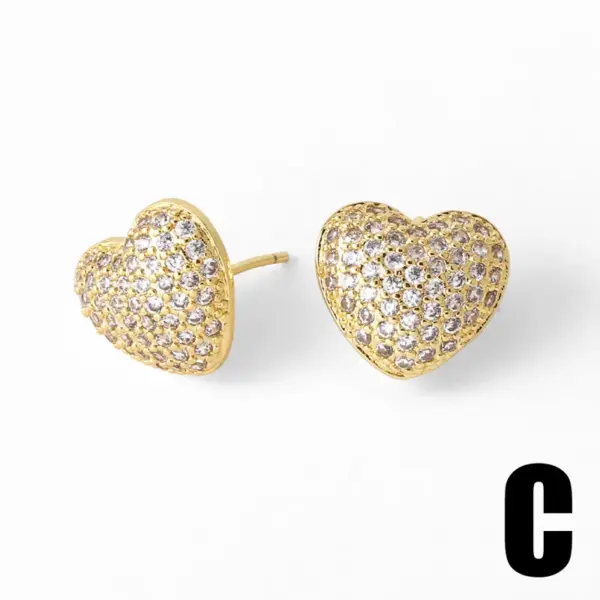 1 Pair Simple Style Commute Heart Shape Inlay Copper Zircon 18K Gold Plated Ear Studs