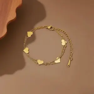J05065-Double Layer Five Hearts Anklet- Gold