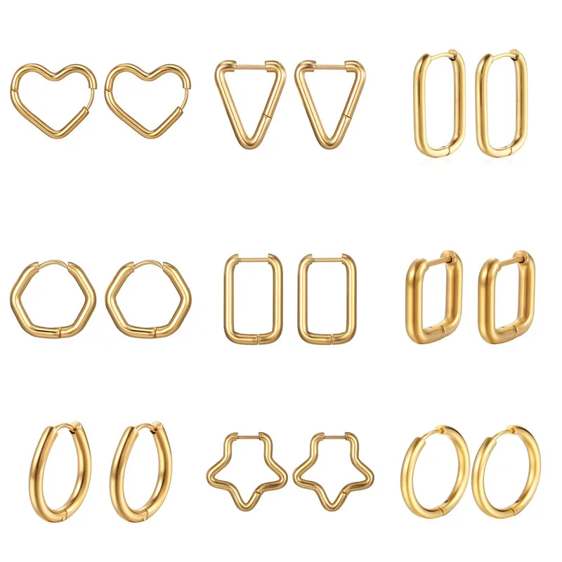 Wholesale 1 Piece Lady Star Heart Shape Plating Titanium Steel Earrings