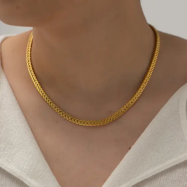 oly-0b366dfdc1996c610f00d9081866d141 Wholesale PVD Coated Real Gold Plated 18K Gold Solid Color 304 Stainless Steel Simple Style Classic Style Waterproof Non Tarnish 304 Stainless Steel Necklace