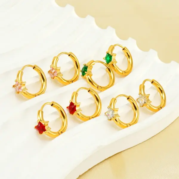 Wholesale PVD Coated 18K Gold Plated Star 304 Stainless Steel Elegant Retro Waterproof Non Tarnish Earrings
