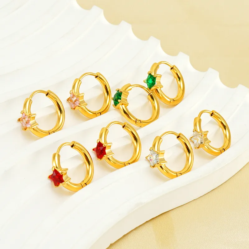 Wholesale PVD Coated 18K Gold Plated Star 304 Stainless Steel Elegant Retro Waterproof Non Tarnish Earrings
