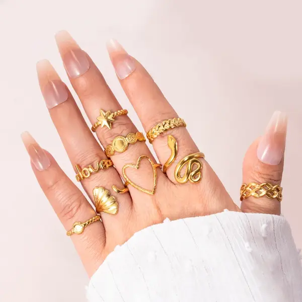 Wholesale PVD Coated Leaf Heart Shape Snake 304 Stainless Steel Casual Simple Style Waterproof Non Tarnish Open Ring