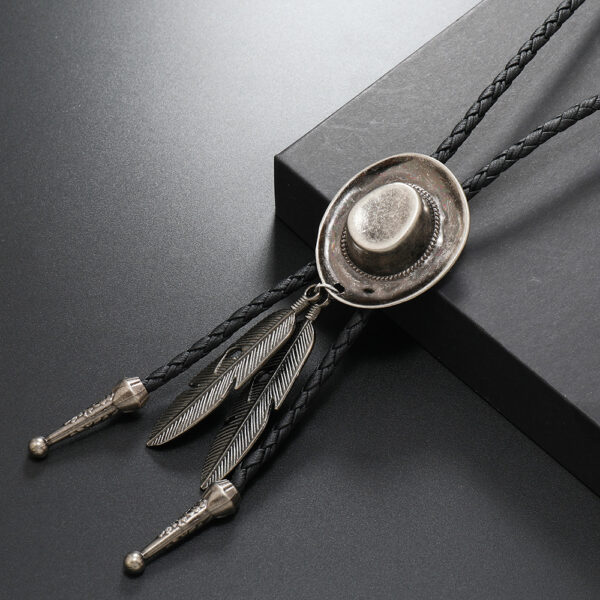 Wholesale European and American Retro Simple Punk Style Western Cowboy Hat Feather Alloy Pu Polo Collar Necklace Men's Long Necklace