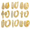 Wholesale Elegant Copper Plated 18K Gold Zirconia Embedded Earrings Women's Fashion Jewelry Non-Fading Geometric Pattern Hoop Earrings