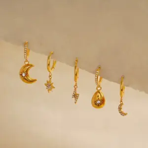 Wholesale Vintage Multi-Element 304 Stainless Steel Inlaid Diamond Butterfly Heart Flower DIY Necklace Hand Letter Ocean Vacuum Electroplated Medical Steel Hypoallergenic Asymmetric Tea Watermelon Coffee Stone Artificial Crystal Rhinestone Earrings For Women