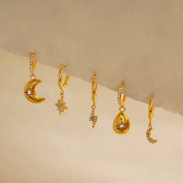 Wholesale Vintage Multi-Element 304 Stainless Steel Inlaid Diamond Butterfly Heart Flower DIY Necklace Hand Letter Ocean Vacuum Electroplated Medical Steel Hypoallergenic Asymmetric Tea Watermelon Coffee Stone Artificial Crystal Rhinestone Earrings For Women