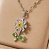 Wholesale 304 Stainless Steel Copper K Gold Plated Inlay Sunflower Zircon Copper Necklaces