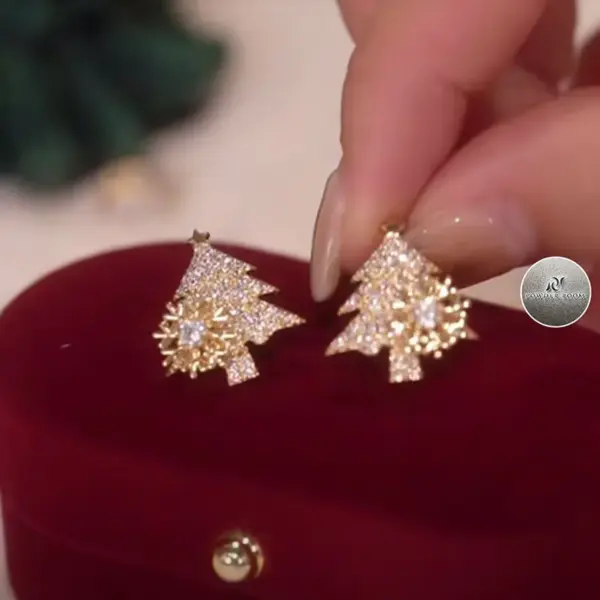 Wholesale 1 Pair Christmas Fashion Christmas Tree Snowflake Plating Inlay Copper Zircon Ear Studs