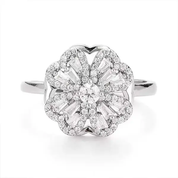 Wholesale Simple Style Commute Flower Copper Zircon Rings In Bulk