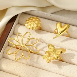 Wholesale Jewelry Vacation Simple Style Flower 304 Stainless Steel Plating Open Rings