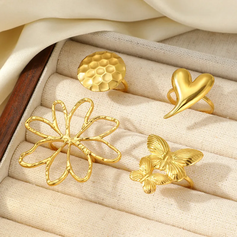 Wholesale Jewelry Vacation Simple Style Flower 304 Stainless Steel Plating Open Rings
