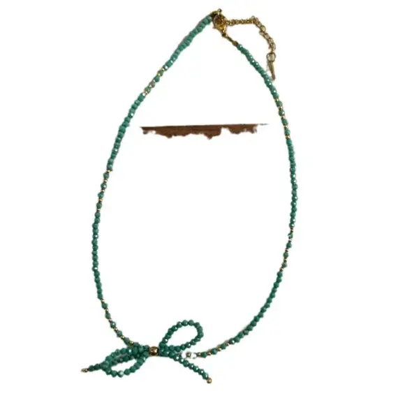 Wholesale IG Style Sweet Shiny Bow Knot Crystal Titanium Steel Necklace In Bulk