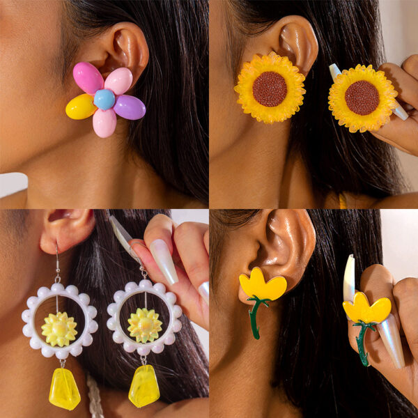 Wholesale European and American Cross-Border Fresh Colorful Flower Sunflower Earrings Sweet Atmosphere Tulip Flower Earrings Earrings