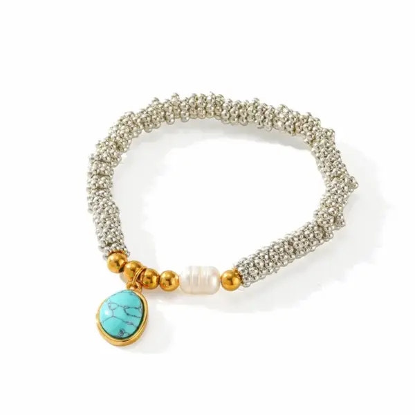 Wholesale Vacuum Electroplating (In Furnace) Plated 18K Real Gold Oval 304 Stainless Steel Freshwater Pearl Inlaid Bracelet