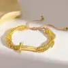 Wholesale 18K Gold Plated Copper Water Plated Color Retention Cross Star Heart Beaded Chain Simple Style Bracelet For Women Valentine's Day No Buckle Adjustable