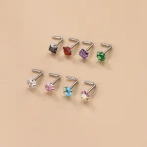 1 Piece 316L Stainless Steel Zircon Nose Rings & Studs Geometric Waterproof Non Tarnish Surgical Steel