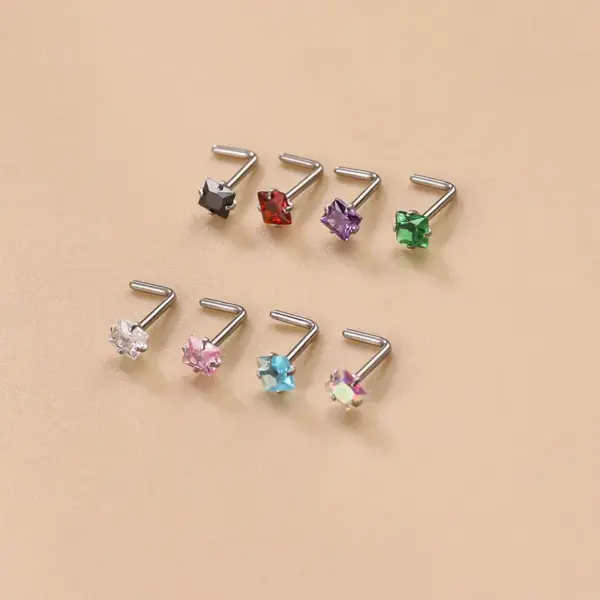 1 Piece 316L Stainless Steel Zircon Nose Rings & Studs Geometric Waterproof Non Tarnish Surgical Steel