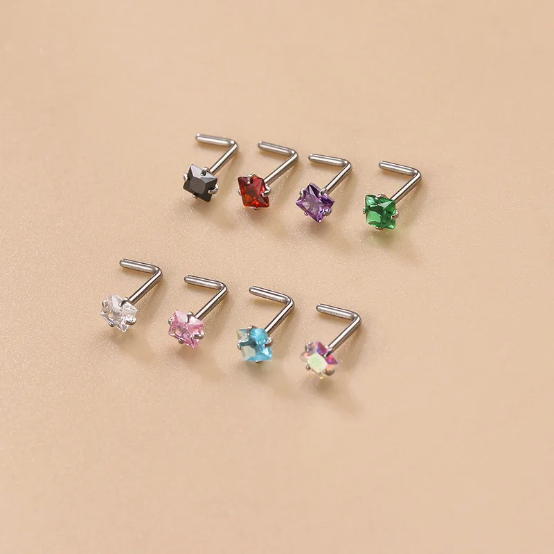 Wholesale 1 Piece 316L Stainless Steel Zircon Nose Rings & Studs Geometric Waterproof Non Tarnish Surgical Steel