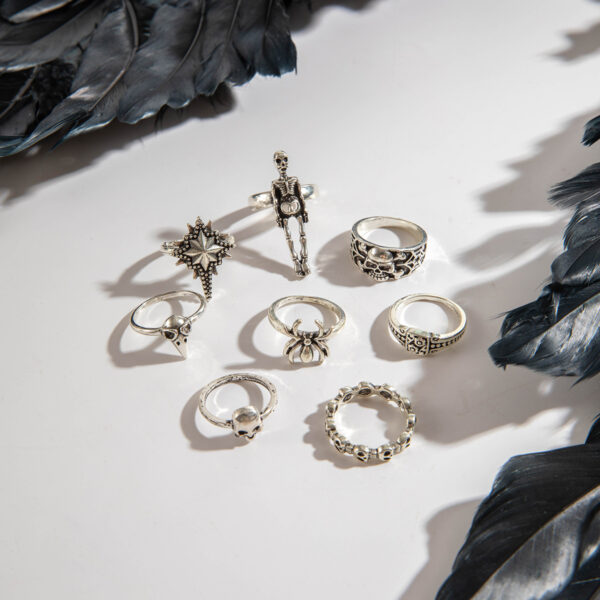 oly-0b703783e2c5d3c106229d05e67786f4 Wholesale Halloween dark punk style skull ring set