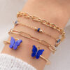 Wholesale Blue Butterfly Diamond-Encrusted Hollow Four-Layer Bracelet Geometric Open