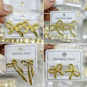 Wholesale 1 Pair/Package Casual Modern Style Simple Style Bow Knot Plating Hollow Out 304 Stainless Steel Ear Studs
