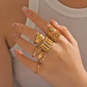Wholesale PVD Coated 18K Gold Plated Round Eye 304 Stainless Steel Simple Style Classic Style Waterproof Non Tarnish Rings