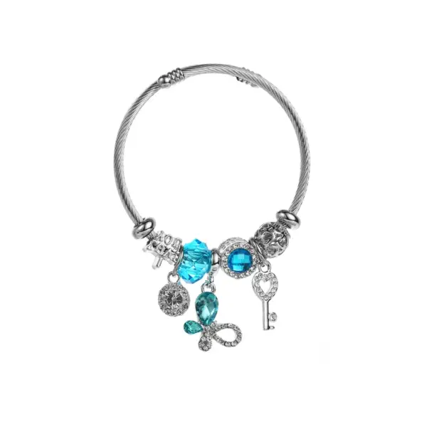 Wholesale Elegant Cute Round Butterfly Key 304 Stainless Steel Alloy Rhinestones Bangle In Bulk
