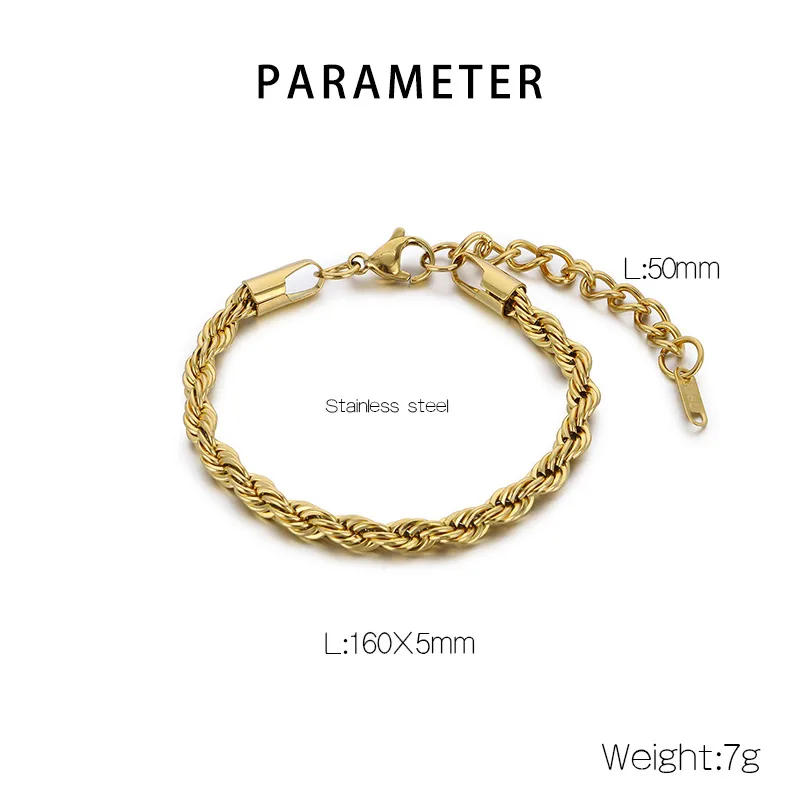 Wholesale Ion Plating (IP) 18K Gold Plated Twist 304 Stainless Steel Simple Style Waterproof Non Tarnish 304 Stainless Steel Bracelets