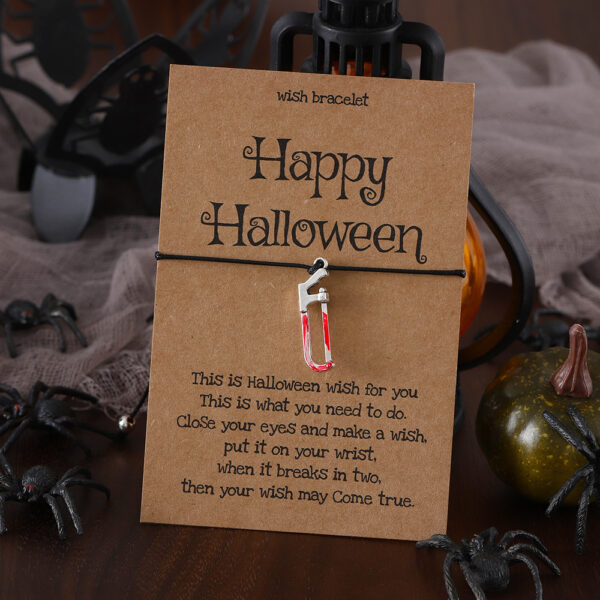 oly-0b981887838fe49b7e525b9104e4ee42 Wholesale Cross-border exaggerated and personalized Halloween series card bracelet with bloody tools, teeth, skull, and hand-woven jewelry