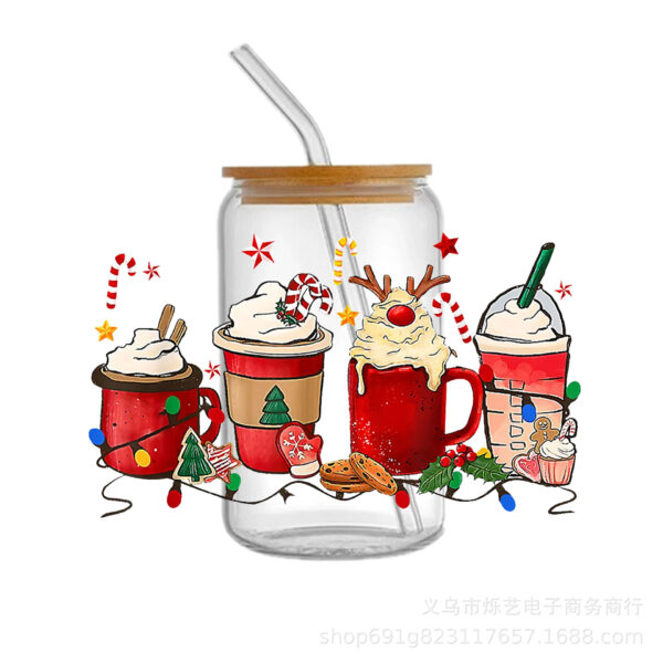 Wholesale Christmas Series Ice Cream Cartoon Uv Dtf Transfer Cup Sticker Crystal Label Peel and Stick 24Cmx11Cm